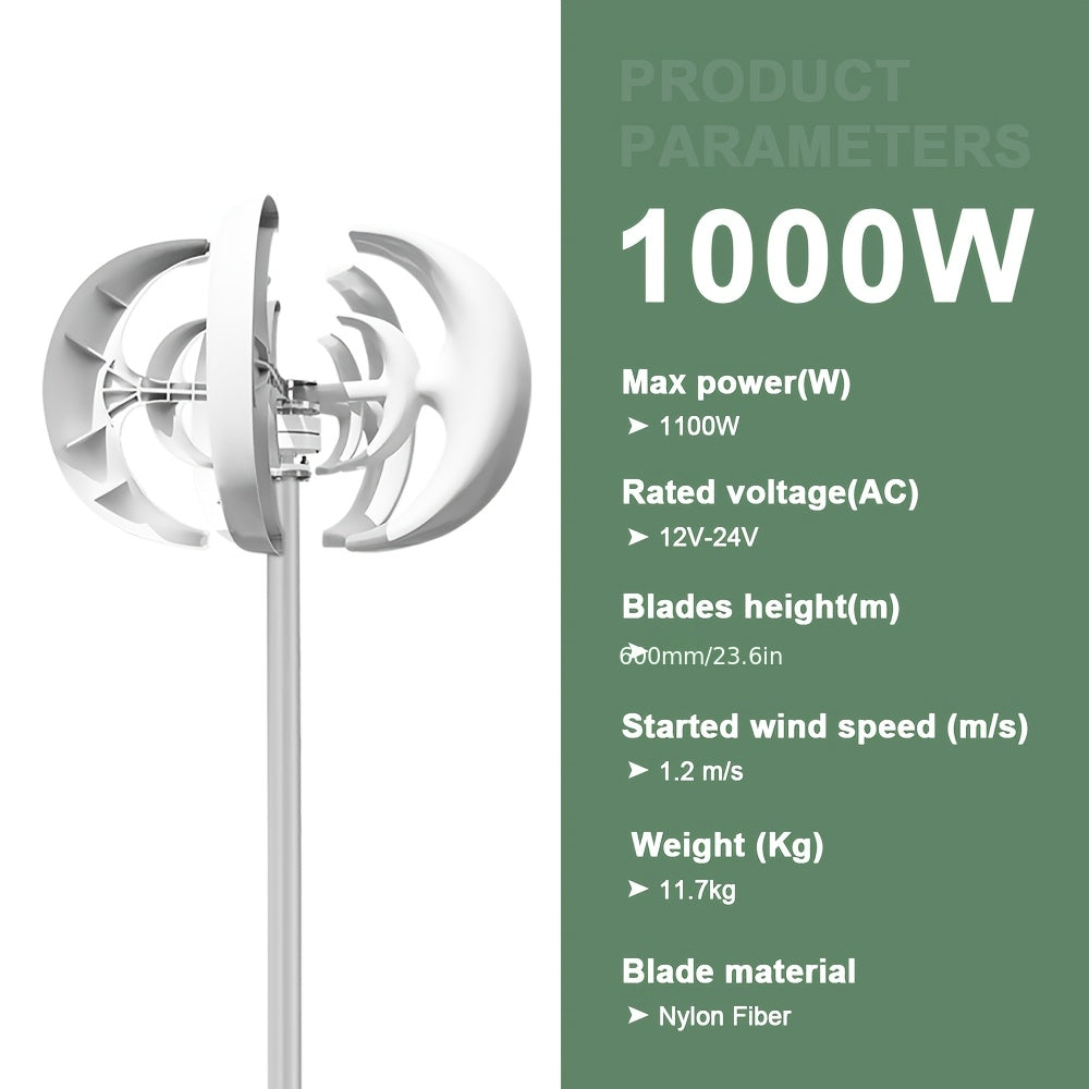 Windmolen – Windturbine – Windgenerator – Windenergie – Verticale As – 1000W Vermogen – MPPT Controller Inclusief
