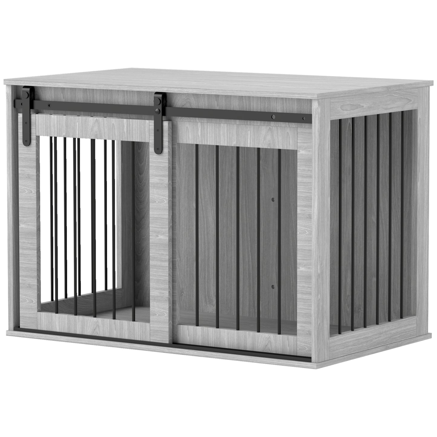 Hondenbench – Hondenkooi – Bench – Hondenhuisje – Hondenkennel – Opvouwbaar – Schuifdeur – Ventilatie – Spaanplaat & Staal – 98x58x61 cm – Grijs