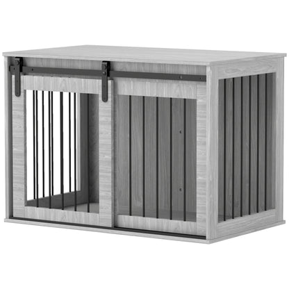 Hondenbench – Hondenkooi – Bench – Hondenhuisje – Hondenkennel – Opvouwbaar – Schuifdeur – Ventilatie – Spaanplaat & Staal – 98x58x61 cm – Grijs