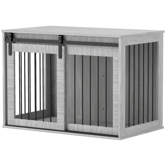 Hondenbench – Hondenkooi – Hondenhok – Hondenbench Met Deur – Hondenbench Groot – Met Schuifdeur – Ventilatie – Stevig Spaanplaat En Staal – 98x58x61 Cm – Grijs