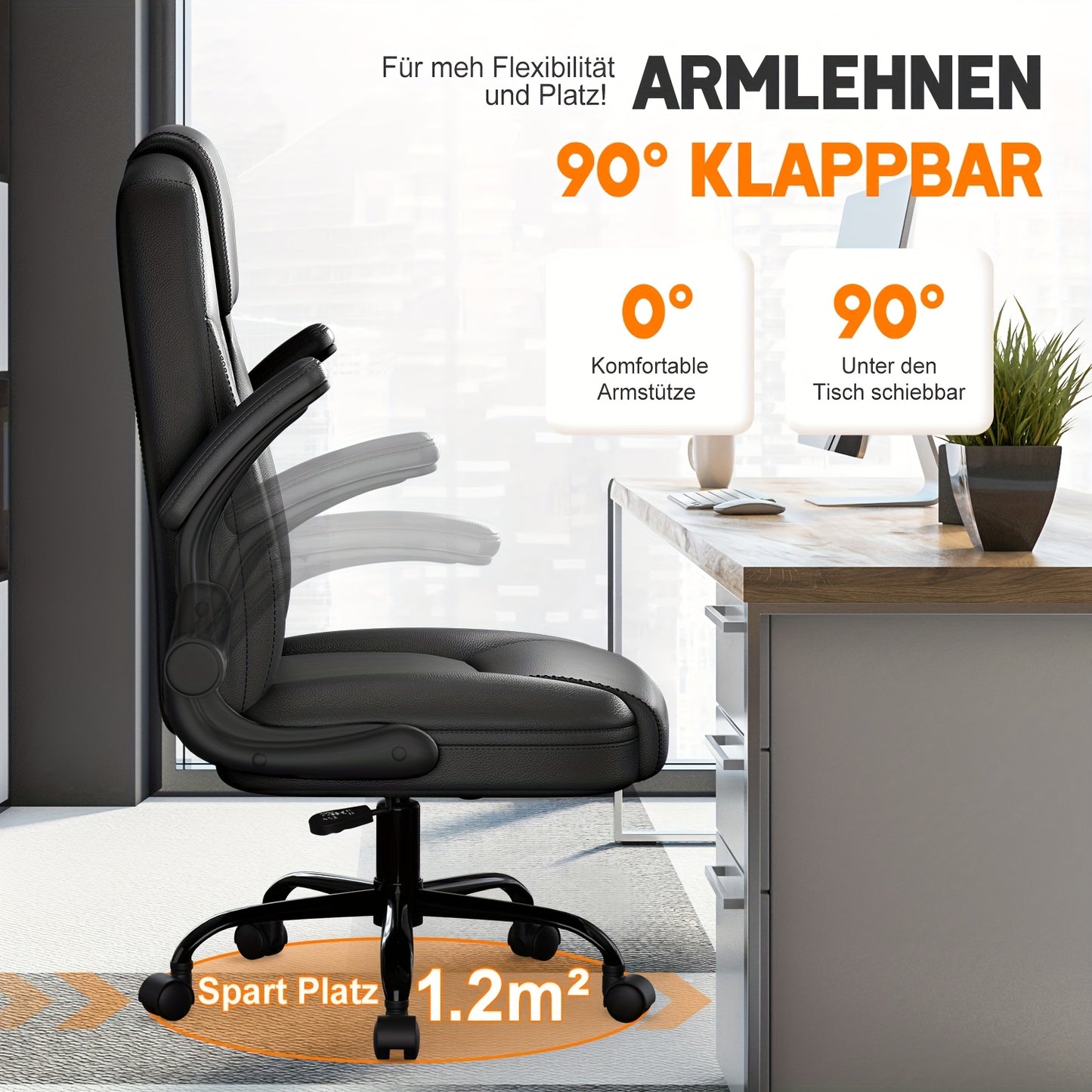 Bureaustoel – Bureaustoel Ergonomisch – Draaibare Bureaustoel – Bureaustoel Met Armleuningen – Bureaustoel Met Memory Foam – Bruin – Ergonomisch Design – Roestvrijstalen Frame