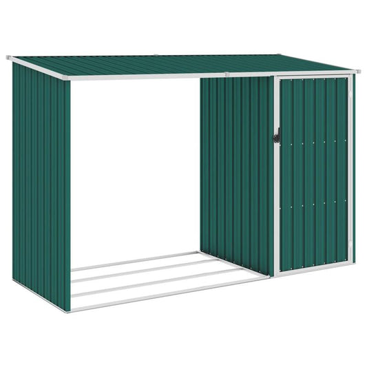 Tuinschuur Brandhoutopslag – Houtopslag Tuinhuis Schuur Houtberging – Groen – Gegalvaniseerd Staal – 245x98x159 cm – Weerbestendig & Ventilatie