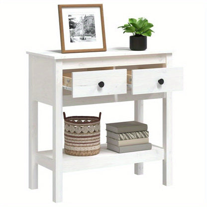 Sidetable – Haltafel – Wandtafel – Console – Opbergtafel – Massief Pijnhout – Vrijstaand Wit – Lade En Open Vak