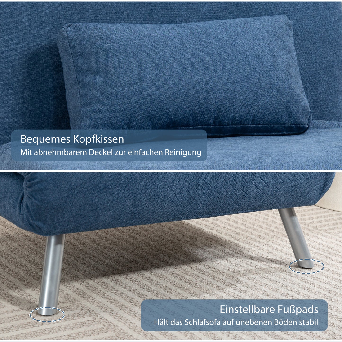 Relaxfauteuil – Slaapfauteuil – Slaapstoel – Loungestoel – Fauteuil Met Bedfunctie – 3-in-1 Design – Inclusief Kussen – Comfortabele Stoffering Blauw