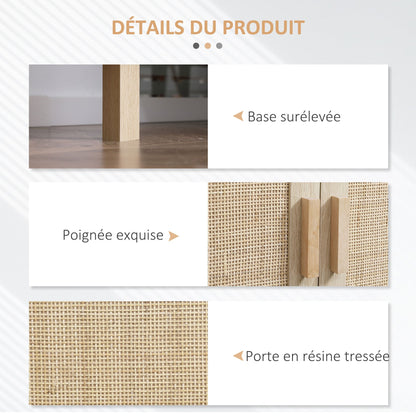 Dressoir – Opbergkast – Buffetkast – Ladekast – Kast – Bohemien Stijl – Hout Met Gevlochten Rieten Deuren – 136x41x70 cm – Verstelbare Planken