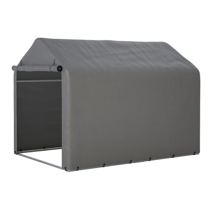 Grote Tuinschuur – Opbergschuur – Garage – Carport – Motorstalling – Zwaar Belastbaar – 160x220x165 cm – Grijs Met Zwart Frame – Rolluikdeur Met Raam