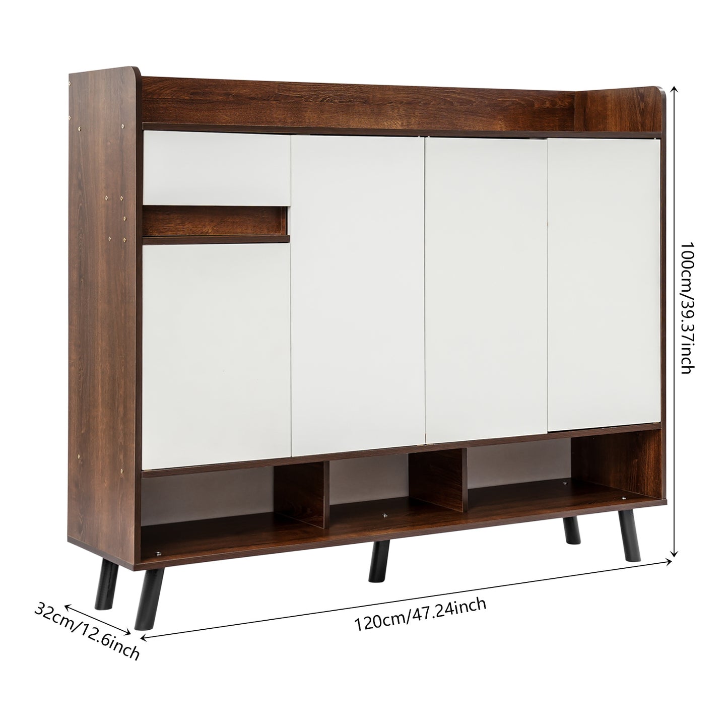 Witte Schoenenkast – Schoenenkast – Schoenopberger – Schoenmeubel – Schoenenkast Met Lade – 4 Deuren Push-to-Open – Verstelbare Planken Met Hoog Draagvermogen