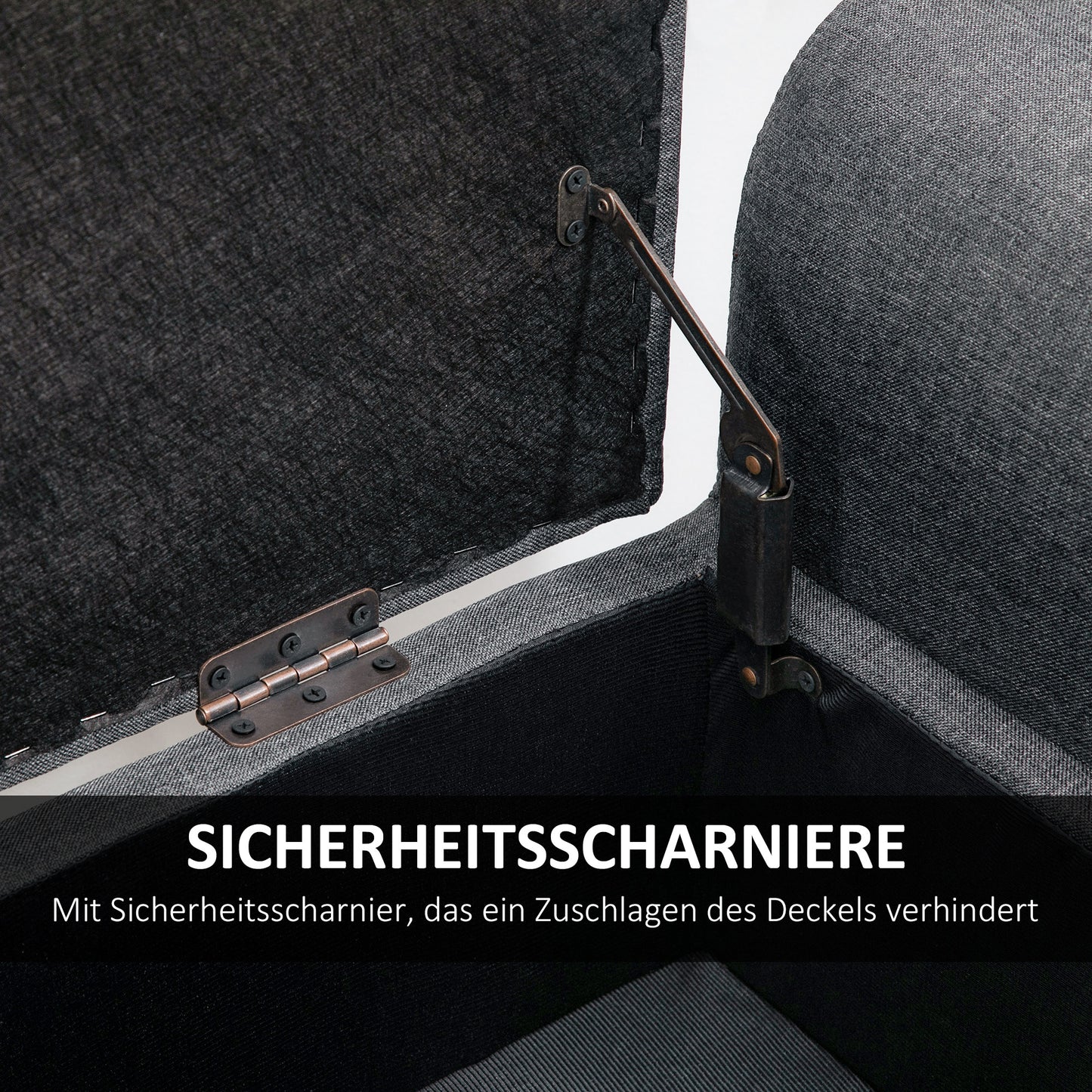 Opbergbank – Zitbank – Opslagbank – Banken – Poef – Linnen Bekleding – Houten Poten – 130 kg Draagvermogen – 116x44x58 cm – Donkergrijs