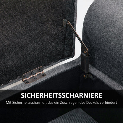 Opbergbank – Zitbank – Opslagbank – Banken – Poef – Linnen Bekleding – Houten Poten – 130 kg Draagvermogen – 116x44x58 cm – Donkergrijs