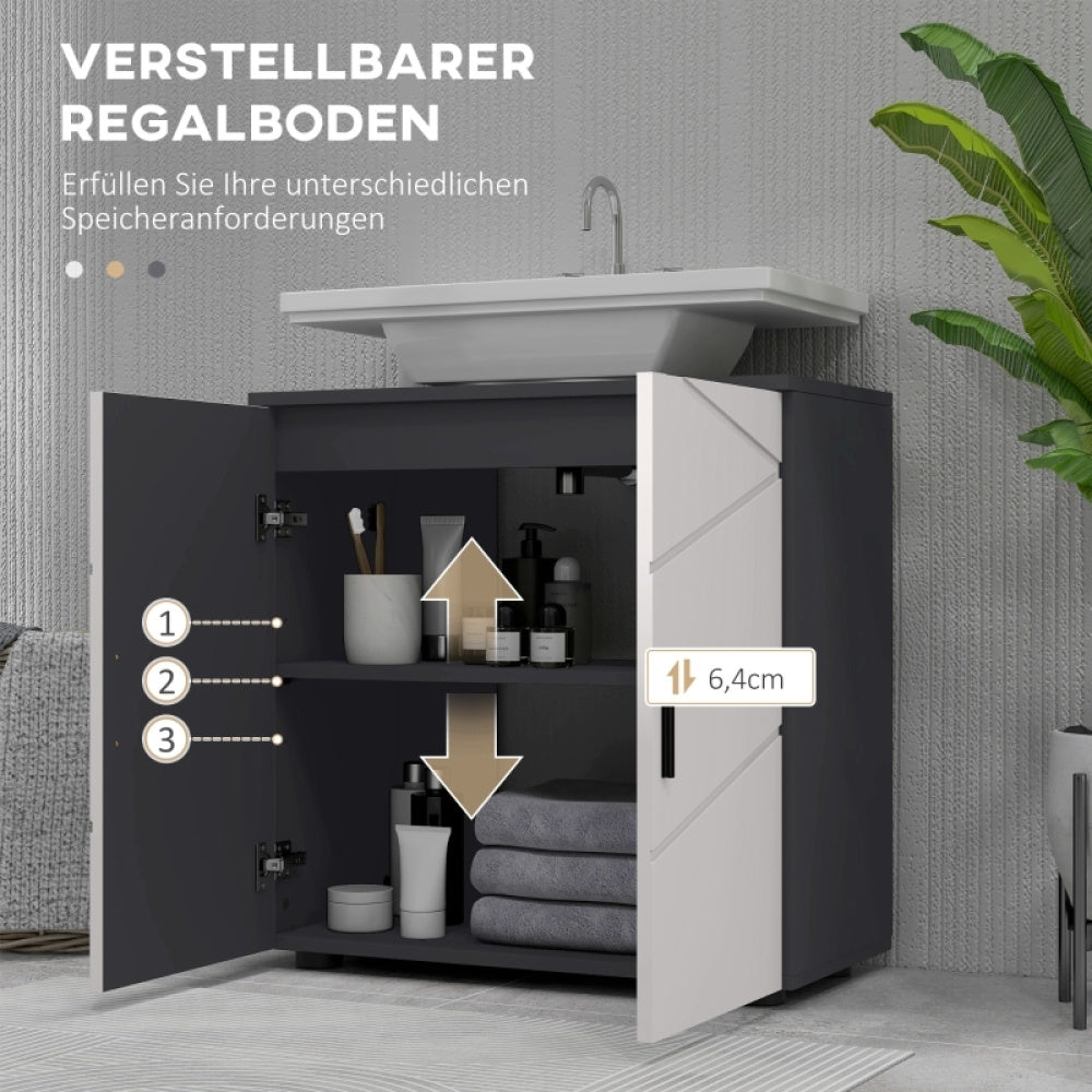 Badkamer opbergkast – Badkamerkast – Wastafelkast – Opbergmeubel – Opberger – Verstelbare legplanken – Anti-kantelbeveiliging – Grijs – 60x30x60 cm