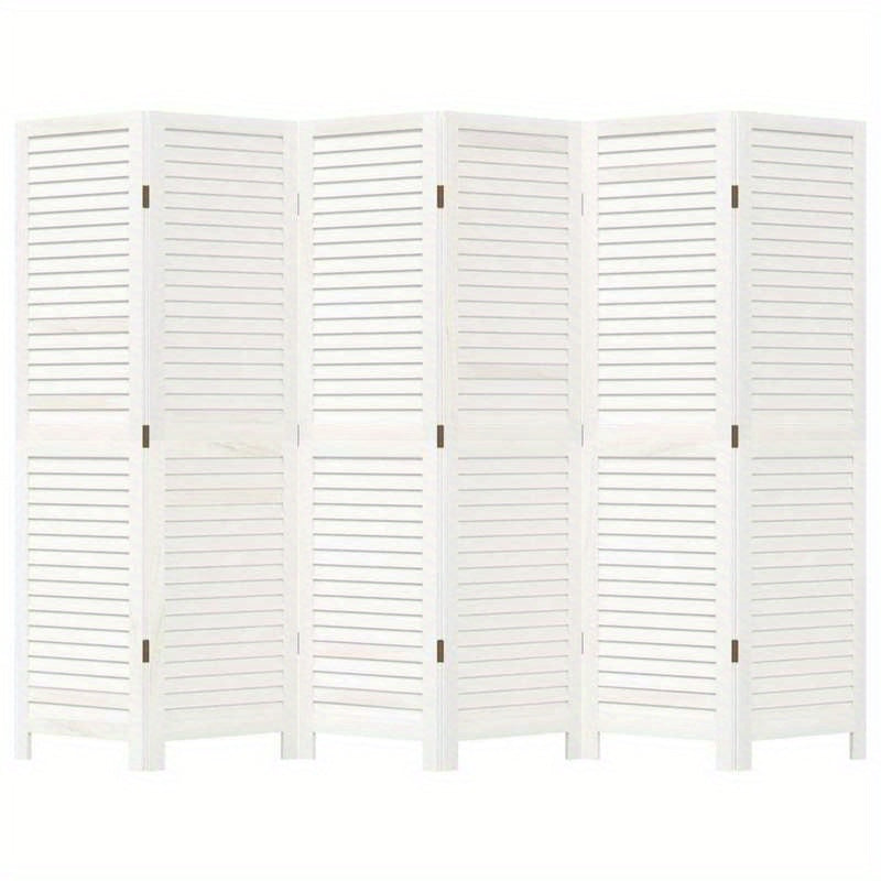 Room Divider with 6 Panels Made of Solid White Paulownia Wood