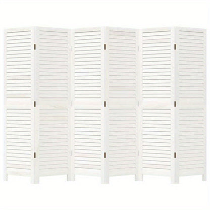 Room Divider with 6 Panels Made of Solid White Paulownia Wood