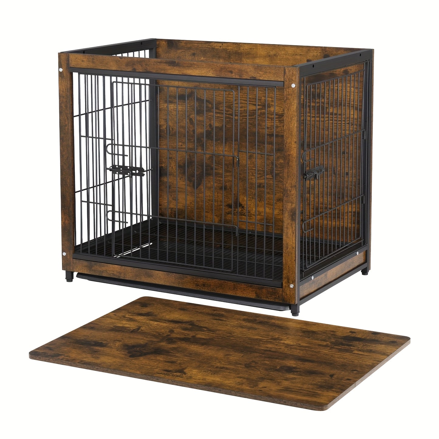 Hondenbench – Hondenkooi – Bench – Hondenhok – Kennel – Dubbele Deuren – Verwijderbare Lade – Stijlvol Metaal & MDF – Ruimtebesparend Meubel – Middelgrote Maat L