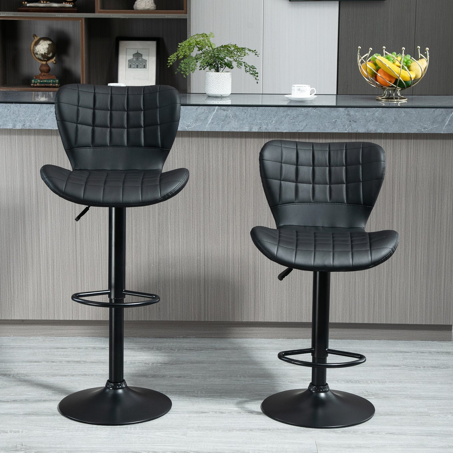 Barkruk – Barstoel – Bistrokruk – Keukenstoel – Kruk – Kunstleer – 360° Draaibaar – Verstelbare Zithoogte 89-109 cm – Zwarte Bekleding