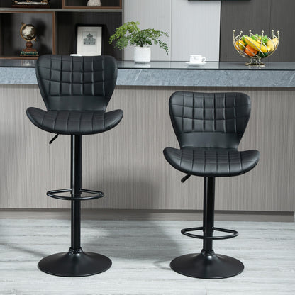 Barkruk – Barstoel – Bistrokruk – Keukenstoel – Kruk – Kunstleer – 360° Draaibaar – Verstelbare Zithoogte 89-109 cm – Zwarte Bekleding