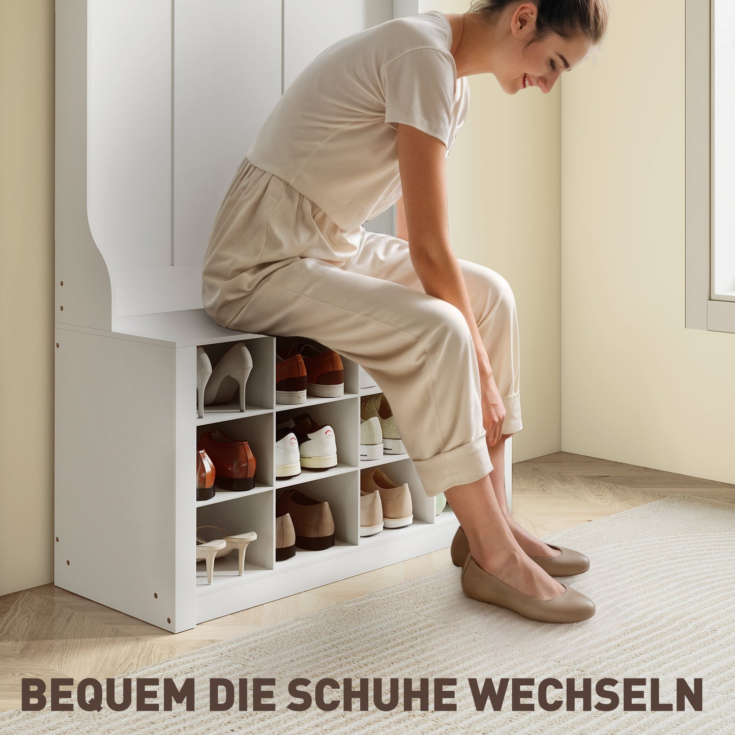 Kapstok – Wandkapstok – Garderoberek – Schoenenrek – Halmeubel – Wit – Met Zitbank En Schoenenopslag – Duurzaam Spaanplaat