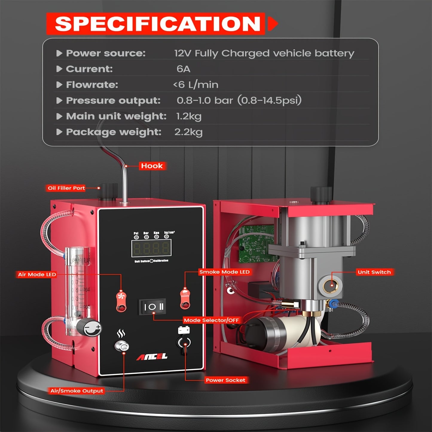 Automotive Rooktester – Rookgenerator – Lekdetectieapparaat – Vacuümtester – Systeemchecker – 12V Auto – Oververhittingsbeveiliging – Compact Ontwerp
