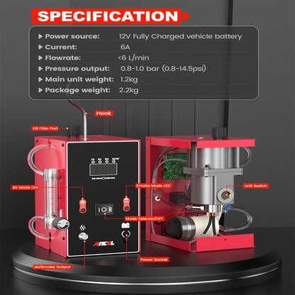 Automotive Rooktester – Rookgenerator – Lekdetectieapparaat – Vacuümtester – Systeemchecker – 12V Auto – Oververhittingsbeveiliging – Compact Ontwerp