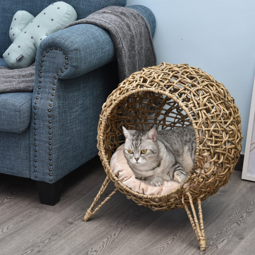 Kattenbed – Kattenmand – Kattenhuis – Kattenkussen – Huisdierbed – Natuurlijk Kleur – 52 x 58 cm – Verhoogd Design – Stevig Materiaal