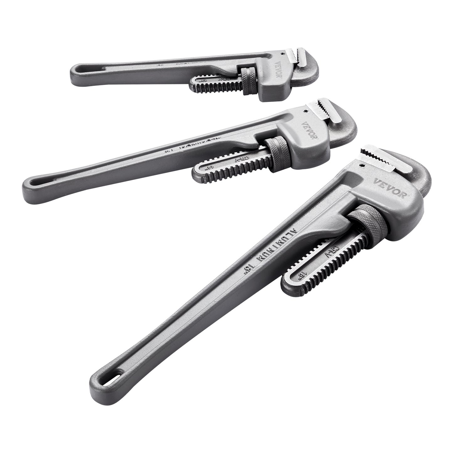Pijpsleutel – Buizensleutel – Wringijzer – Moersleutel – Loodgietersgereedschap – Aluminium Lichtgewicht – CRV Bek 52HRC – Set 10/14/18 inch