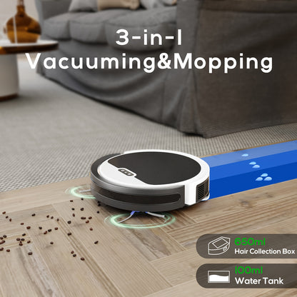 Robot Vacuum, 4000Pa Strong Suction, 2.4G WiFi/APP/Alexa, 120 Min Runtime, Self-Charging Robotic Vacuum Cleaner, Slim, Quiet, 4 Cleaning Modes Ideal for Pet Hair, Hard Floors, Black White