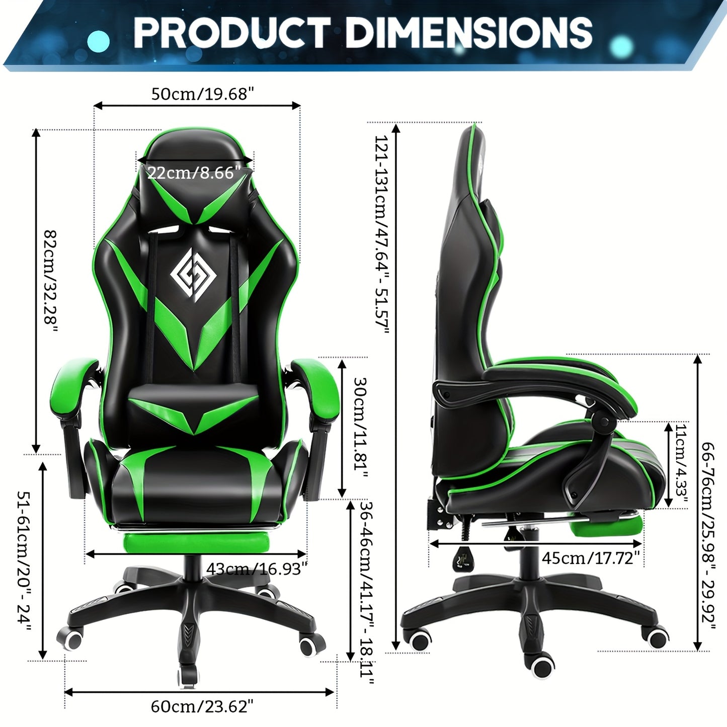 Gamingstoel – Gamestoel – Gaming Chair – Bureaustoel – Game Stoel – Ergonomisch Ontwerp – Massagefunctie Met Voetensteun – Verstelbare Lendensteun – Hoge Rugleuning – Kunstleer – Met Stalen Frame