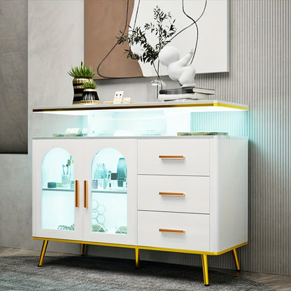 Keukenkast – Opbergkast – Buffetkast – Keukenmeubel – Voorraadkast – Met 3 Lades en Deur – Wit – Hout en Metaal – Compact Formaat 100x40x80 cm