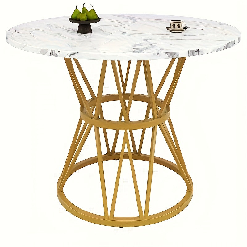 Ronde Eettafel – Eetkamertafel – Keukentafel – Koffietafel – Woonkamertafel – Marmeren Tafelblad – Metalen Poten – 100 cm Diameter – 76 cm Hoog