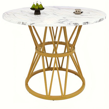 Ronde Eettafel – Eetkamertafel – Keukentafel – Koffietafel – Woonkamertafel – Marmeren Tafelblad – Metalen Poten – 100 cm Diameter – 76 cm Hoog