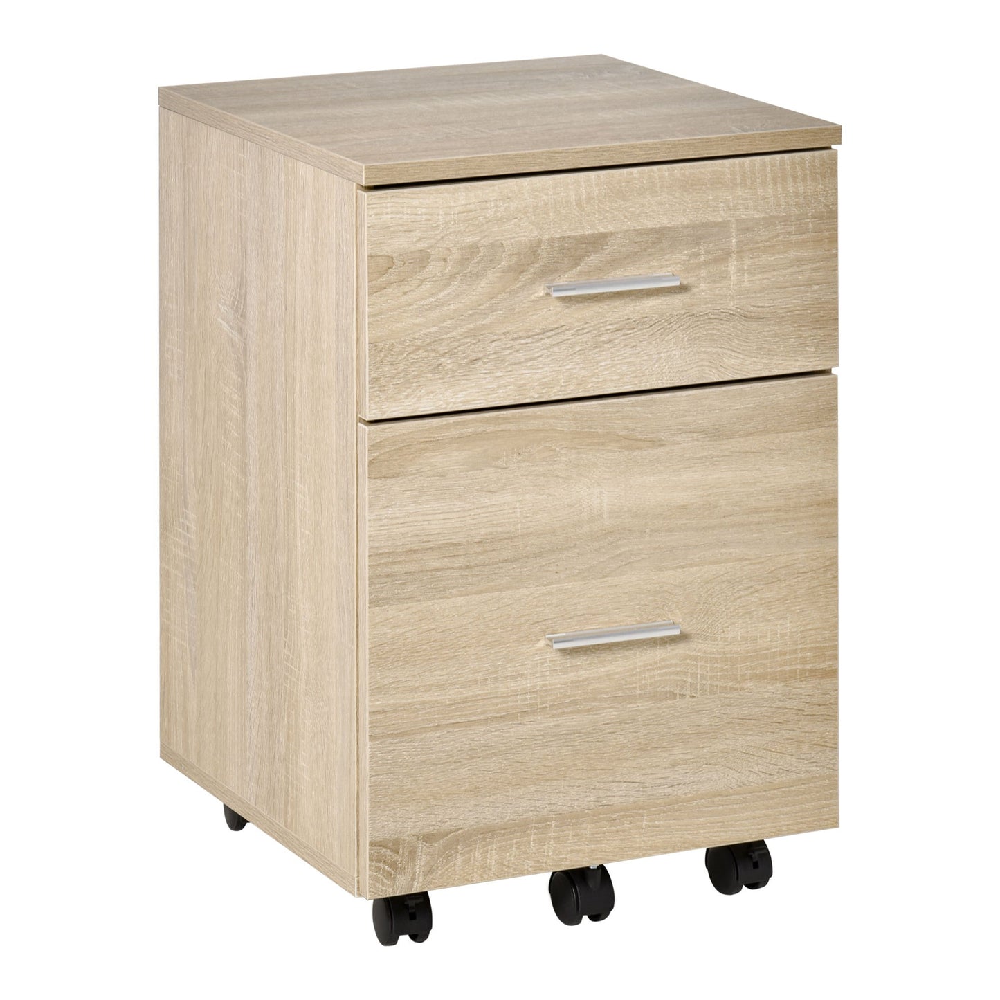 Opbergkastje Bureau – Ladekastje – Bureau Organizer – Kantoorkastje – Mobiele Opberger – Compact 39,5x39x58,5 cm – Spaanplaat Eikenhout Look – 5 Wieltjes Met Remmen