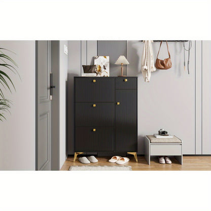 Schoenenkast – Schoenenrek – Schoenenopberger – Halbank – Opbergkast – Ruimtebesparend – Kunststof Zwart – 121x90x25 cm – Smal Modern Design