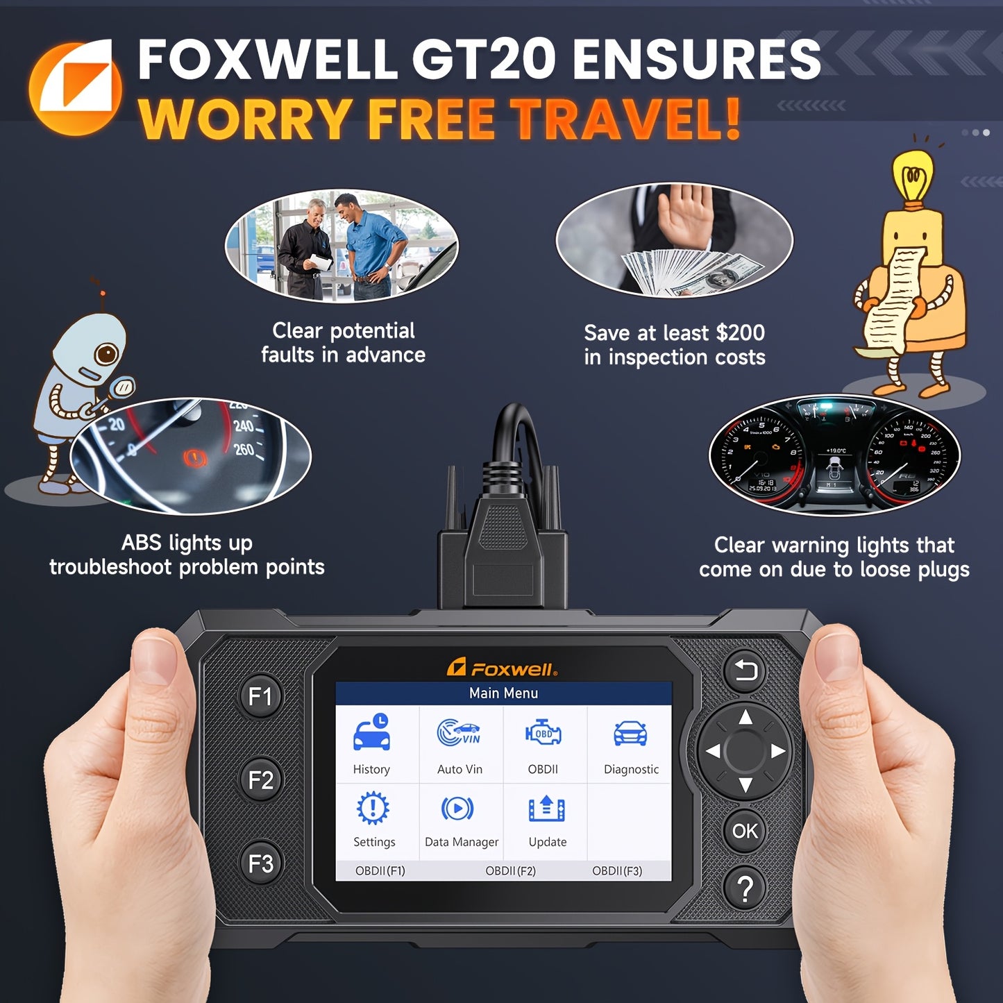 OBD2 Scanner – Diagnoseapparaat – Foutcodelezer – Autochecker – Diagnosetool – EPB Resetfunctie – Batterijtest – Geschikt voor ABS en SRS