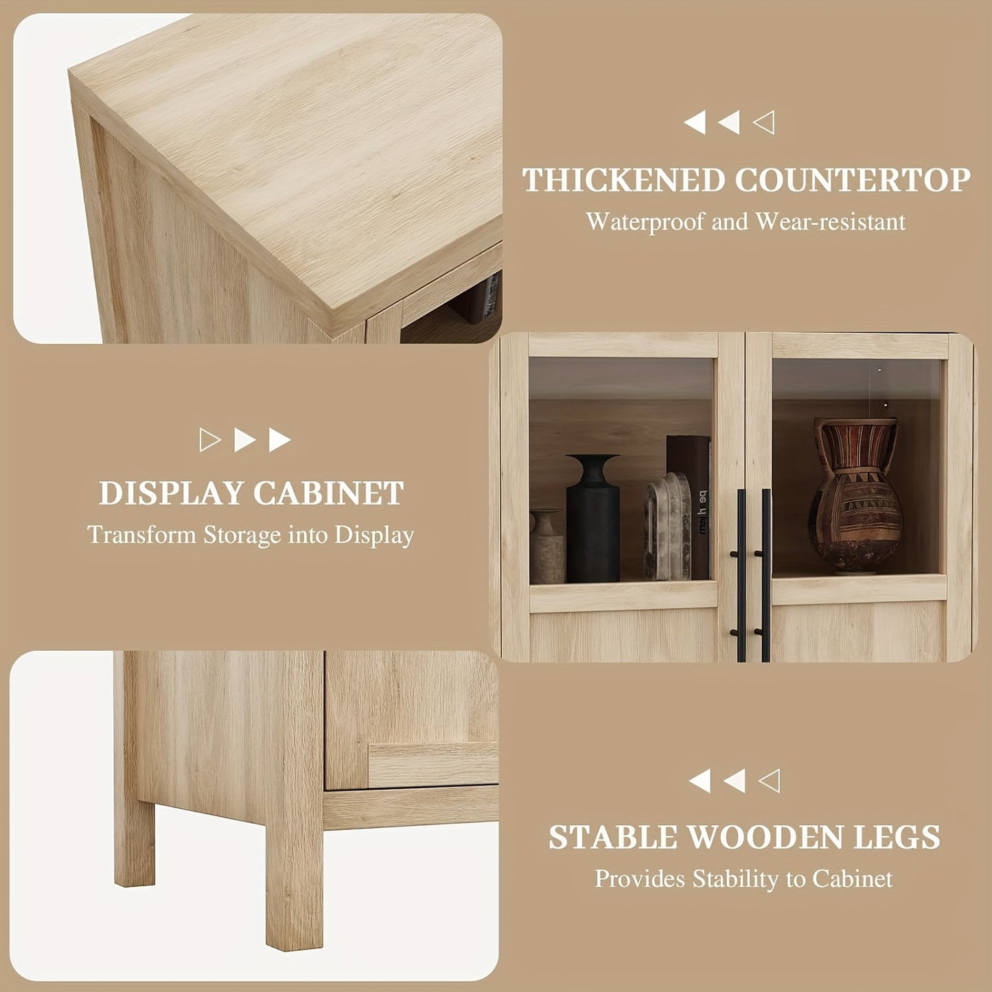 Buffetkast – Sideboard – Dressoir – Opbergkast – Woonkamerkast – 73,7 cm breed – Hoogwaardig MDF met glasdeur – Natuurlijke houtkleur – Eenvoudige montage – Duurzame afwerking