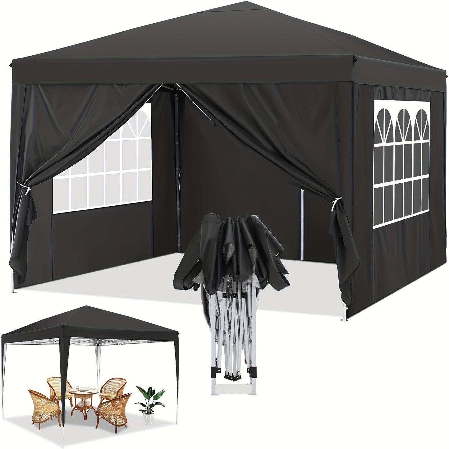 Pop-up Tent – Partytent – Markttent – Vouwtent – Eventtent – Zwart – 3,05x3,05 Meter – Snelle Opbouw – Waterafstotend Oxford Doek