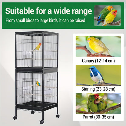 Large Bird Cage with Slide-Out Tray & Removable Panels, 4-Door Access, Wooden Perches, Detachable Base & Feeder/Water Bottle System - Easy Assembly for Parrots, Cockatiels, Lovebirds, Pigeons, Small/Medium Birds - for parakee