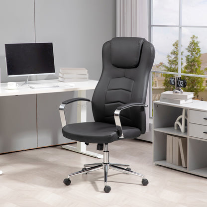 Bureaustoel – Bureaustoel Ergonomisch – Kantoorstoel – Leerlook Stoel – Werkstoel – Verstelbare Zithoogte – Comfortabele Gewatteerde Rugleuning – Zwart