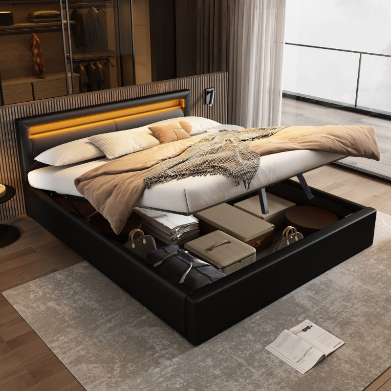 Gestoffeerd Tweepersoonsbed – Opbergbed – Bedframe – Platformbed – Slaapkader – 140x200 cm – Stevig Metaal & Luxe Linnen Hoofdbord