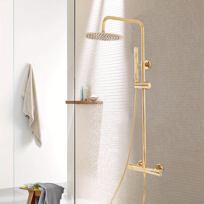 Thermostatisch Douche Systeem – Thermostaatkraan – Regendouche – Handdouche – Doucheset – Modern Goud – Verstelbare Hoogte 90-100 cm – Veilig Tegen Verbranding