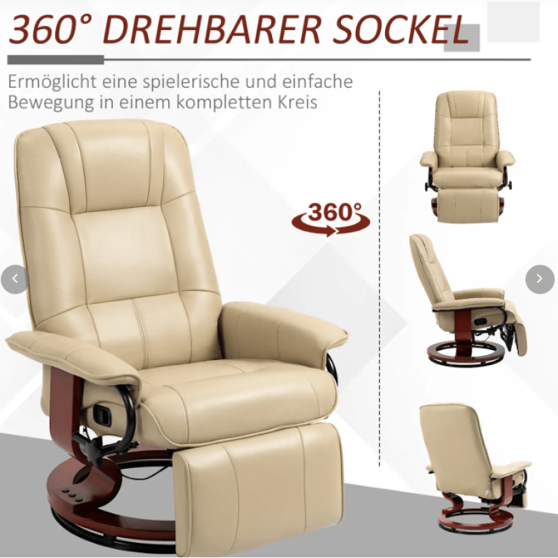 HOMCOM Relax chair TV chair with reclining function Fubrest 360 rotating bar TV chair with wooden legs for living room Artificial leather Cr..., Living Room Seating, Tv Watching Chair, Reclining Footrest Chair, Swivel Recline