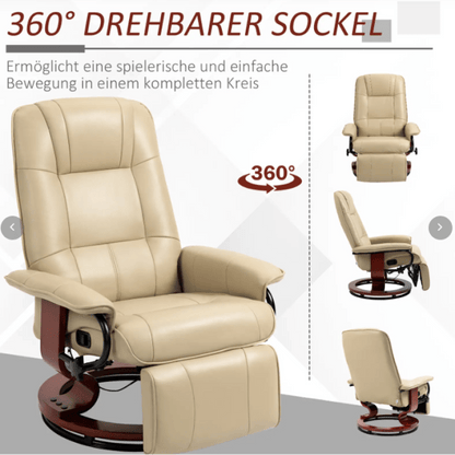 HOMCOM Relax chair TV chair with reclining function Fubrest 360 rotating bar TV chair with wooden legs for living room Artificial leather Cr..., Living Room Seating, Tv Watching Chair, Reclining Footrest Chair, Swivel Recline