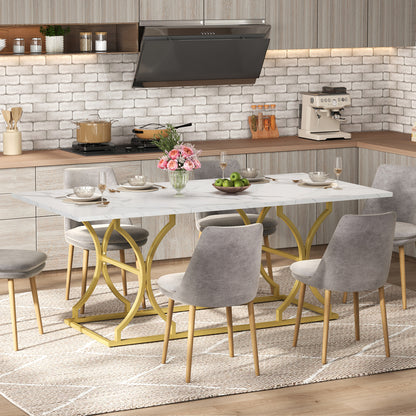 Eettafel – Tafel – Eetkamertafel – Keukentafel – Dinertafel – Extra Lang – Marmerlook – Gouden Metalen Poten – Slijtvast & Waterbestendig – Geschikt voor 8-10 Personen