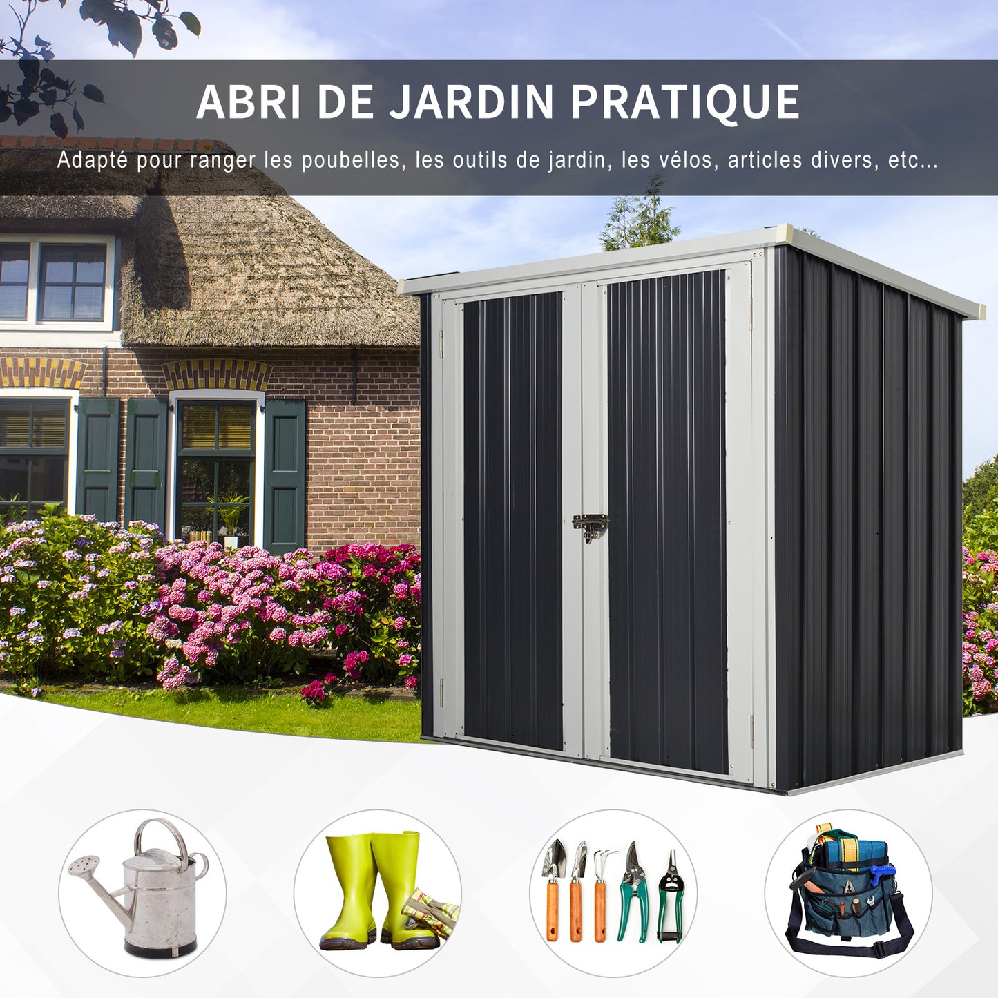 Tuinhuisje – Tuinschuur – Berging – Gereedschapsschuur – Afvalbakkenberging – 1,26 m² Opbergruimte – Gepoedercoat Stalen Frame
