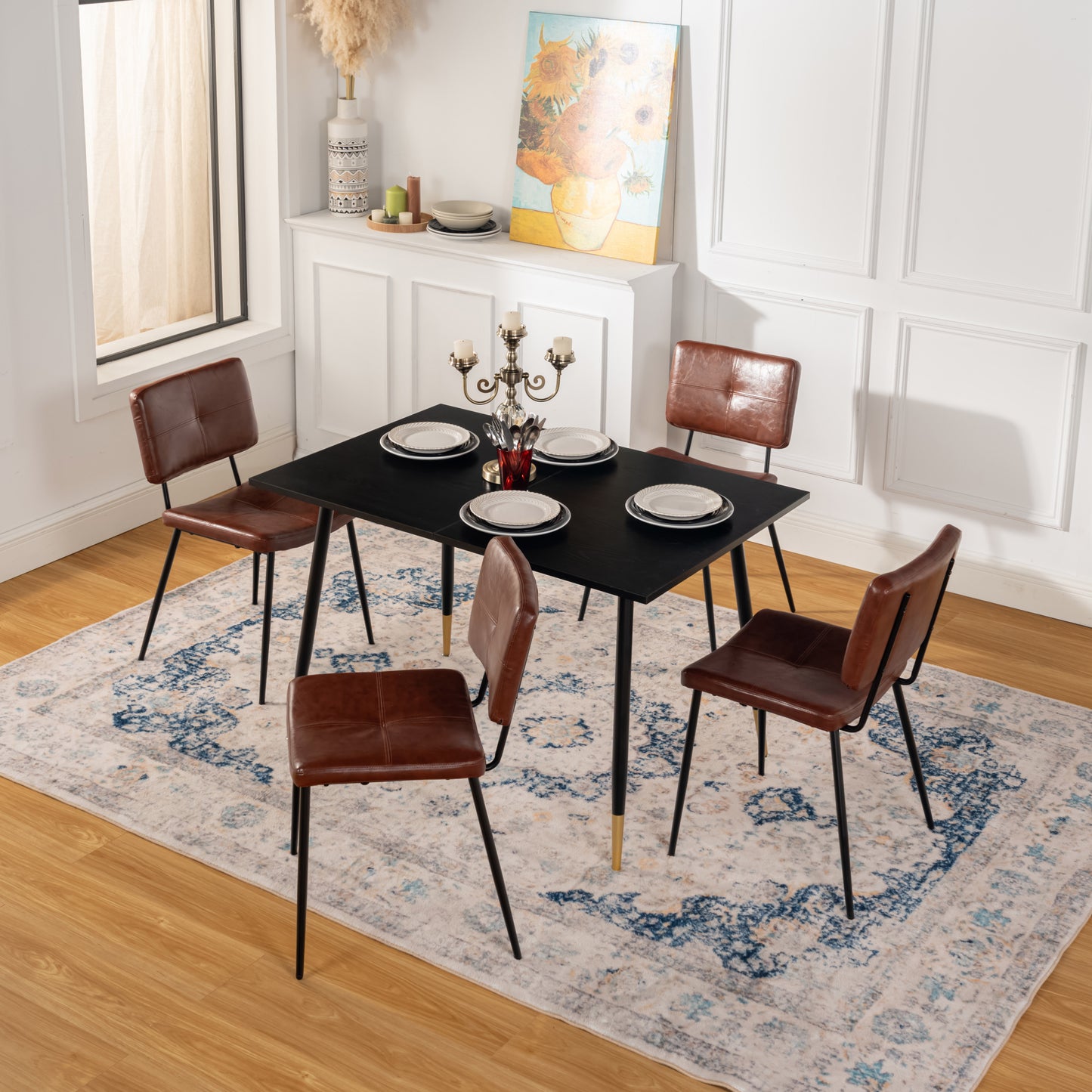 Uitschuifbare Eettafel – Tafel – Eetkamertafel – Uitklapbare Tafel – Industriële Eettafel – Voor 4-6 Personen – Stalen Frame Zwart-Goud – Anti-Roest & Waterbestendig