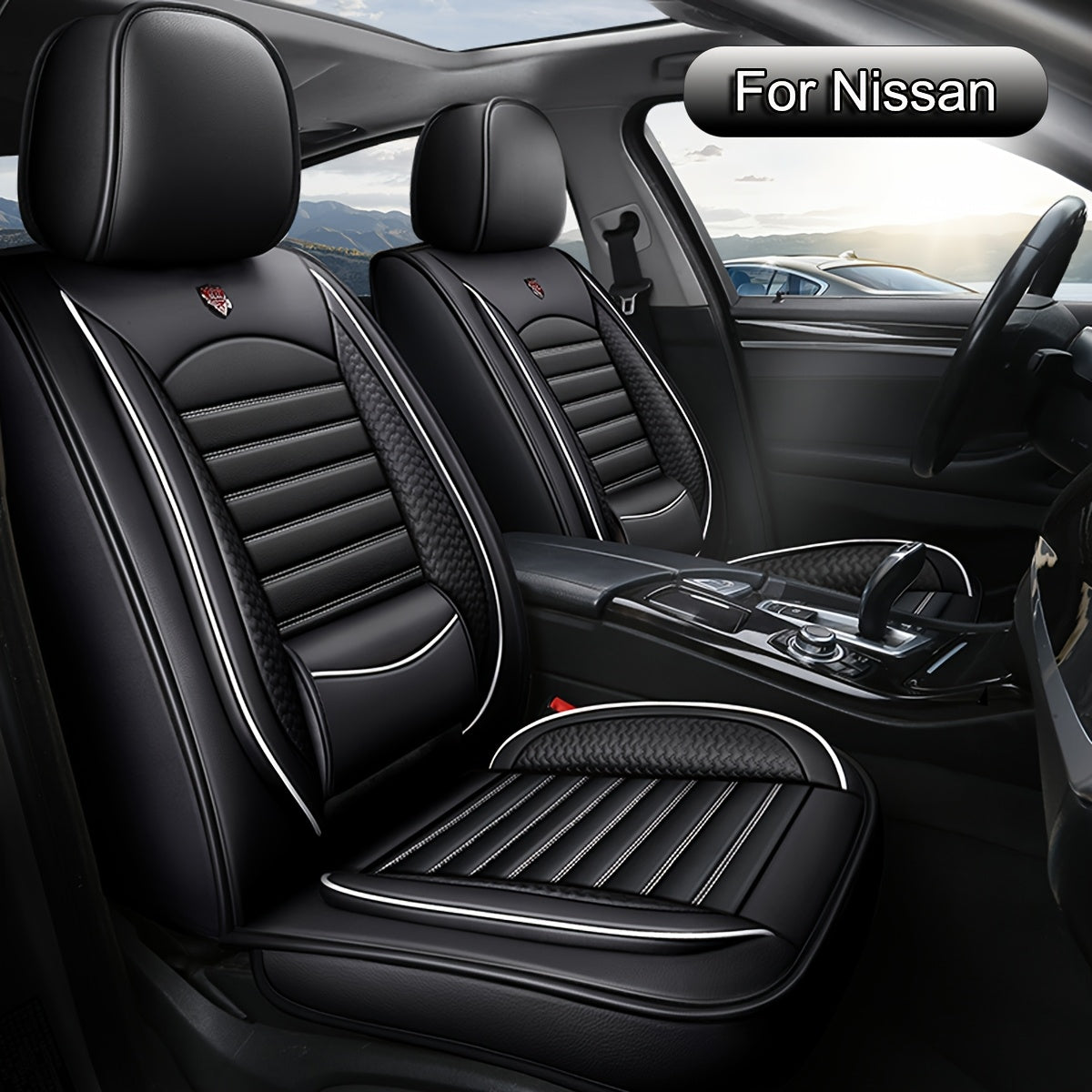 Car Seat Covers Full Set, Fit For Nissan Qashqai, Micra, Note, X-Trail, Leaf, Almera, Faux Leather Car Seat Protector, All Season Universal Car Seat Cushion, Adjustable Car Seat Covers Front Seats And Back