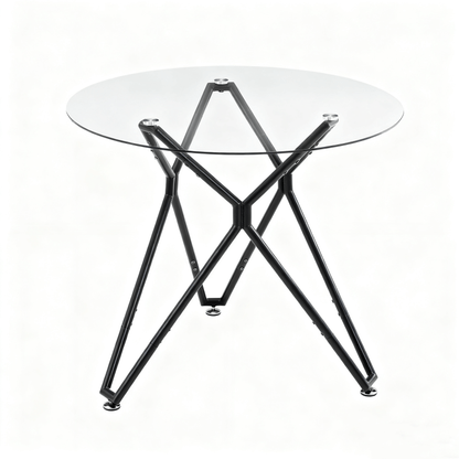 Ronde Eettafel – Eettafel Glas – Tafel Klein – Ronde Tafel – Keukentafel Zwart Metaal – 90 cm Diameter – Gehard Glasblad – Stevig Metalen Onderstel