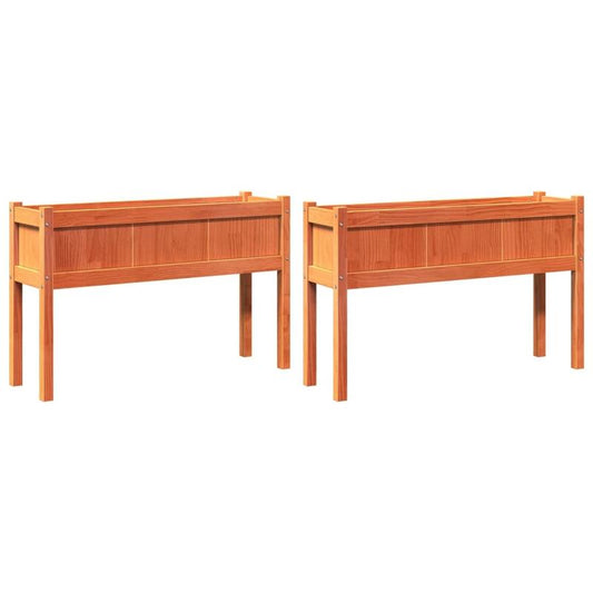 Houten Plantenbak – Plantenpot – Bloembak – Plantenbak met Poten – Tuinbak – Set van 2 – Verhoogde Poten voor Drainage – Duurzaam Dennenhout met Waslaag