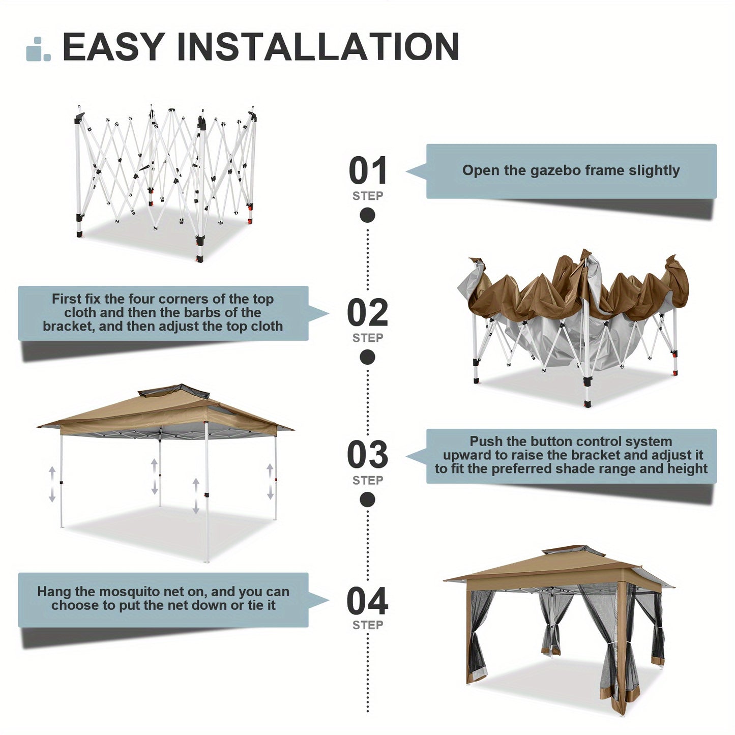 3.6x3.6/12x12ft Instant Pop-Up Tent UPF 50+, Portable Automatic Eaves Gazebo with Mosquito Net & Double Vent Roof - Easy Setup Outdoor Canopy Suitable for Beach, Camping, Patio, Garden (Carrying Bag Included)