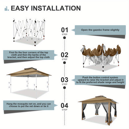 3.6x3.6/12x12ft Instant Pop-Up Tent UPF 50+, Portable Automatic Eaves Gazebo with Mosquito Net & Double Vent Roof - Easy Setup Outdoor Canopy Suitable for Beach, Camping, Patio, Garden (Carrying Bag Included)