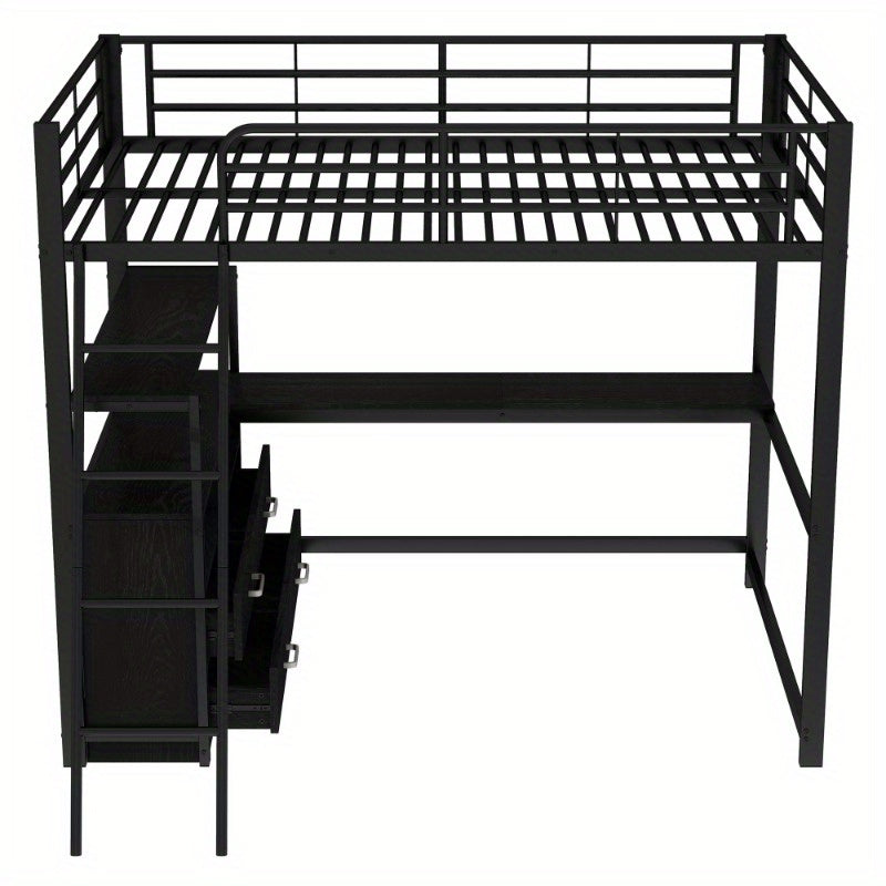 Stapelbed Metaal – Hoogslaper – Bunkbed – Kinderbed – Slaapbank – Met Laden – 140x200 cm – Zwart Klassiek Design