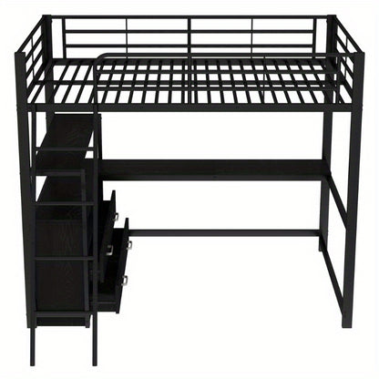 Stapelbed Metaal – Hoogslaper – Bunkbed – Kinderbed – Slaapbank – Met Laden – 140x200 cm – Zwart Klassiek Design